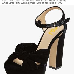 FSJ Black Peep Toe Platform Heels